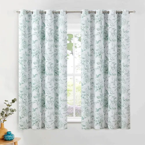 Vista 27 de Beauoop - Cortinas florales 100% blackout, de 84 pulgadas de largo, 2 paneles, para dormitorio, sala de estar, azul marino y blanco