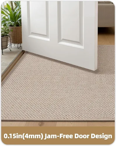 Vista 3 de Color&Geometry - Tapete para puerta delantera de 26 x 47 pulgadas, atrapador de suciedad con parte trasera de goma ultra antideslizante, perfil Caqui