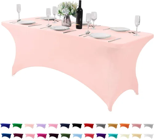 Vista 73 de Mantel de elastano para mesa de 6, 4 o 8 pies, universal, ajustable, para fiestas, banquetes, bodas y eventos, color verde manzana