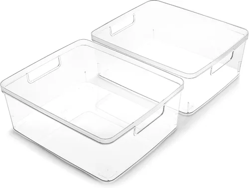 Vista 11 de BINO Contenedores de almacenamiento de plástico, grandes, paquete de 2 de The Lucid Collection, contenedores multiusos, asas integradas, libres