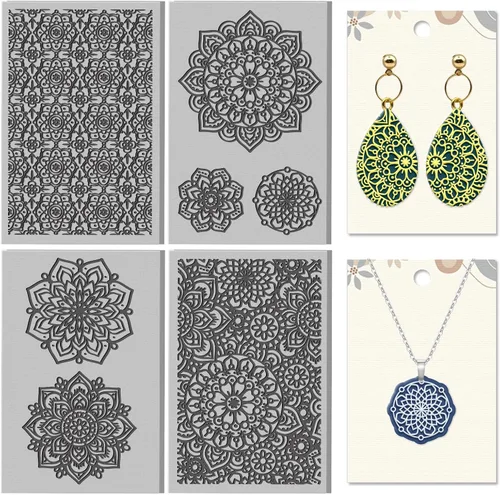 Vista 11 de CHGCRAFT 4 hojas de textura de arcilla con patrón azteca, estilo bohemio, patrón tribal, hojas de textura de arcilla polimérica, herramientas