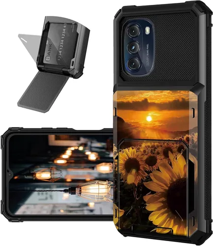 Vista 31 de Funda tipo cartera para Moto G 5G 2022 con ranura para tarjetero, cubierta abatible híbrida de doble capa, resistente, a prueba de golpes, funda
