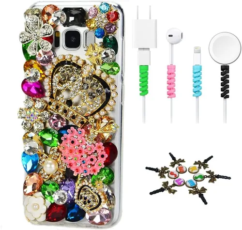Vista 15 de Sparkle Funda compatible con Samsung Galaxy J2 Prime – Elegante funda 3D hecha a mano con diseño floral de búho nocturno con protector de cable