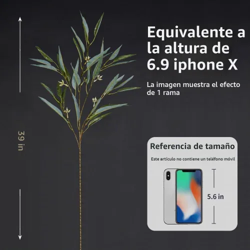 Vista 3 de Melorca&Guilla Plantas artificiales, 3 tallos de eucalipto falsos verdes de 39 pulgadas, ramas sintéticas para jarrón, ramas artificiales
