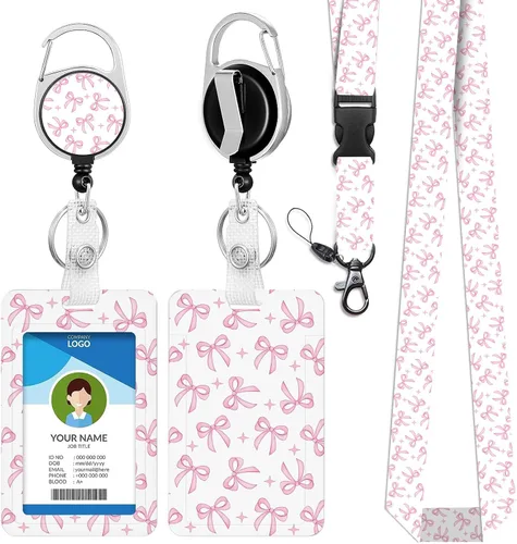 Vista 31 de Cordones azul bebé para llaves Portador de Insignias, Carrete de Insignias Retráctil con Clip de Mosquetón y Cordón Desmontable, Linda Tarjeta
