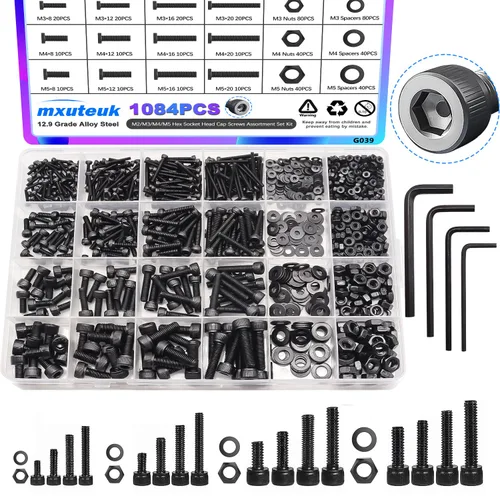 Vista 9 de mxuteuk Juego de tornillos M5 de 185 piezas, kit de tuercas, pernos y tornillos de cabeza hexagonal M5, pernos de acero de aleación de grado 12.9