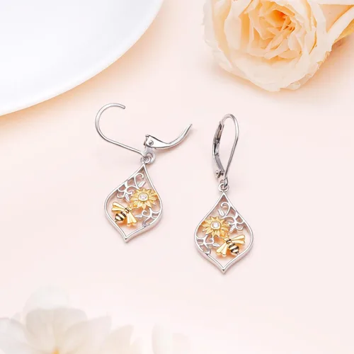 Vista 47 de Aretes colgantes de filigrana de plata de ley 925, margarita, loto, flor de rosa, piedra lunar, lágrima para mujer, nudo celta infinito, margarita
