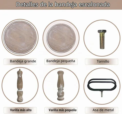 Vista 4 de Krismax Bandejas Decorativas - Soporte de Bandeja de Dos Niveles Decoración Rústica de Granja Bandeja de Dos Niveles Bandeja de Servir Decoración