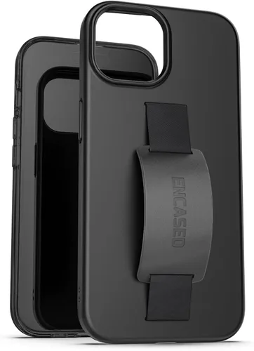 Vista 4 de ENCASED Funda de agarre con correa de mano, diseñada para iPhone 15 con bucle para el dedo (2023) Soporte de teléfono de silicona cómodo - Negro