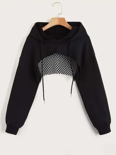 Vista 3 de COZYEASE Sudadera deportiva recortada para mujer, con hombros caídos, con cordón y cordón