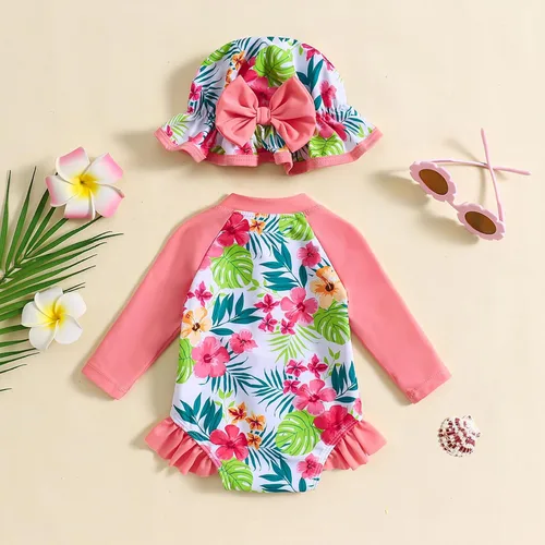 Vista 68 de Traje de baño de una pieza con cremallera de manga larga para bebé niña con gorro