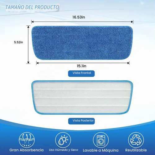 Vista 5 de Paquete de 3 almohadillas de microfibra de repuesto para mopas húmedas y secas, almohadillas reutilizables para trapeadores en aerosol, compatibles