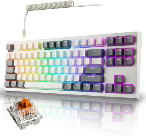 Vista 15 de TECWARE Phantom+ Elite Teclado mecánico RGB de 87 teclas para juegos 3 modos Bluetooth inalámbrico 5.0, 2.4 GHz y USB-C con cable 5 pines