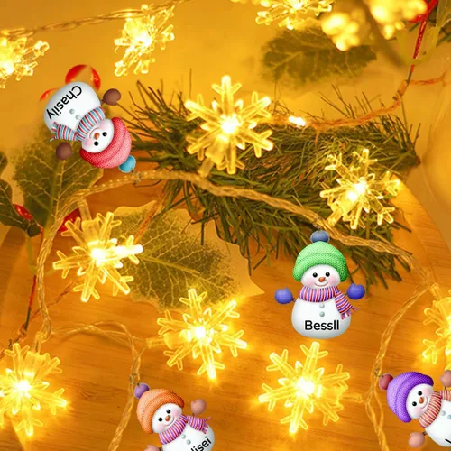 Vista 6 de Cadena de luces de muñeco de nieve personalizadas con nombre personalizado, muñeco de nieve LED, funciona con pilas, luces de hadas de Navidad