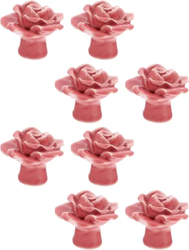 Vista 2 de LIFKOME 8 tiradores de rosas de cerámica para gabinete, pomos de armario para cajones, pomos de puerta de flores de rosas florales, pomos