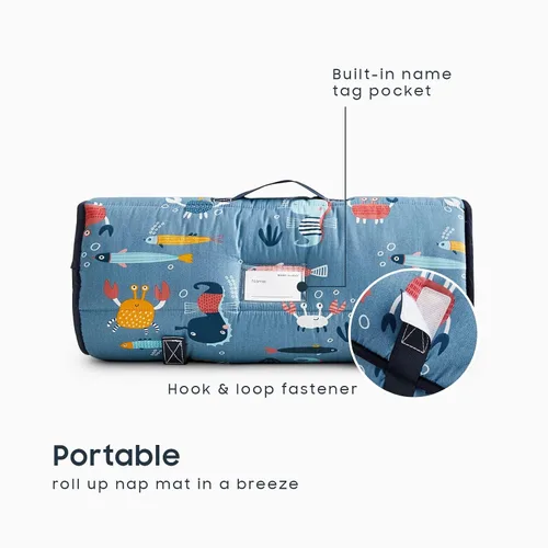 Vista 3 de Wake In Cloud - Tapete para siesta para niños pequeños con almohada y manta, tela 100% algodón, para niños y niñas en guardería, jardín de infantes