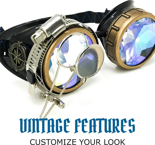Vista 53 de Lentes estilo victoriano Steampunk con diseño de brújula, lentes de colores y lupa ocular
