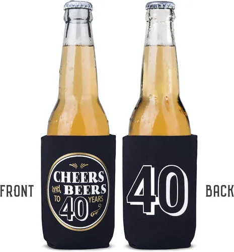 Vista 3 de Prazoli - Enfriadores de latas de 40 cumpleaños (paquete de 12) – Decoraciones de feliz cumpleaños de 40 para hombres, saludos y cervezas a 40 años