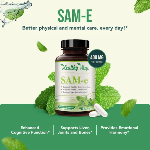 Vista 4 de SAM-e - Cápsulas de 400 mg – Suplemento SAM e de fácil absorción 400 mg de S-adenosil-metionina para el hígado cerebral y el estado de ánimo – Sin