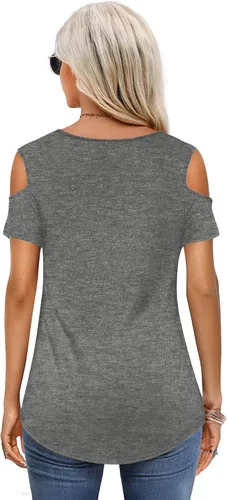 Vista 2 de Amoretu - Camisetas básicas de manga larga con hombros descubiertos para mujer