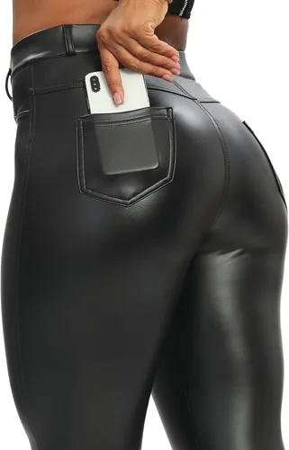 Vista 3 de SEASUM Pantalones de yoga ajustados con detalle fruncido en los glúteos, leggings de tiro alto y realce, para deportes, entrenamiento, gimnasio
