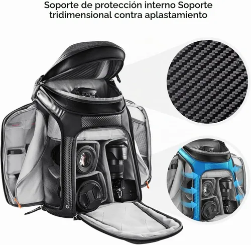 Vista 7 de K&F CONCEPT Mochila para cámara, bolsa para cámara réflex digital de 03-Negro