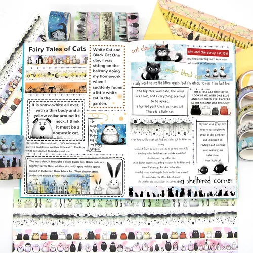 Vista 5 de Lindo juego de cinta washi – 24 rollos de cinta washi decorativa de animales Kawaii para suministros de álbumes de recortes, suministros de diario