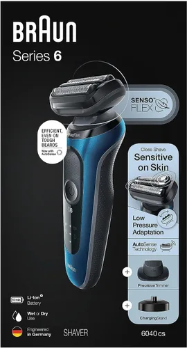 Vista 8 de Braun Maquinilla de afeitar eléctrica para hombre, serie 6 6120s, afeitado en húmedo y seco, modos de afeitado turbo y suave, con recortador