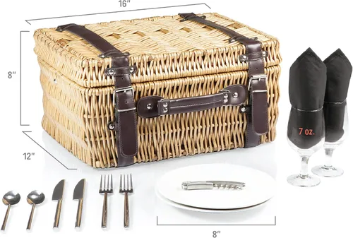 Vista 4 de PICNIC TIME Champion - Cesta de picnic para 2, romántica canasta de mimbre de madera de estilo inglés con servicio de lujo para 2, interior Negro