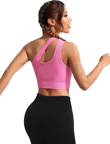 Vista 2 de SHENHE Sujetadores deportivos sin mangas para mujer, sin costuras, para entrenamiento, yoga, gimnasio, ombliguera