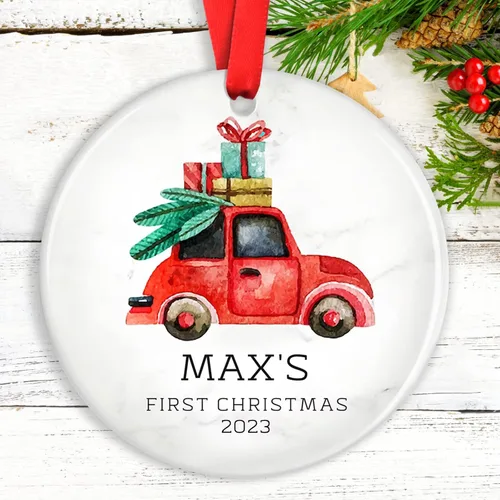 Vista 18 de Adornos de Navidad personalizados para camión volquete, adorno personalizado para bebé, adornos para árbol de Navidad para niños, adornos de camión