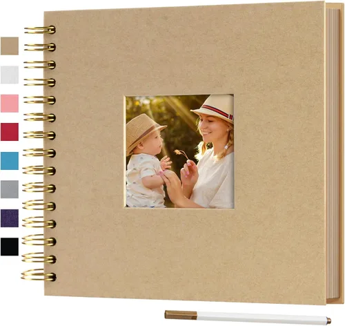 Vista 8 de Álbum de fotos pequeño DIY para manualidades de 8 x 8 pulgadas con foto de portada, 80 páginas, tapa dura, papel para manualidades, álbum de fotos