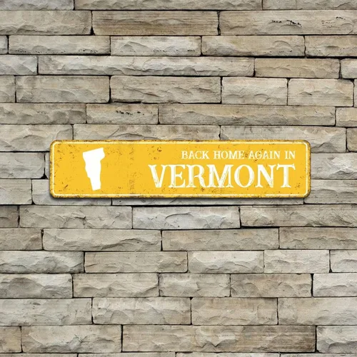Vista 5 de Farmhouse Back Home Again in Vermont US State Map Silhouette Aluminum Tin Metal Sign Decorative Man Cave Street Metal Signs for Indoor Outdoor House