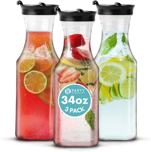 Vista 16 de Party Bargains Jarra de agua de 34 onzas con tapas abatibles, 1 paquete, tapa negra de alta calidad y resistente, excelente para leche, agua, té