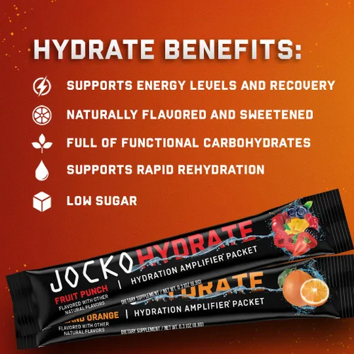 Vista 7 de Jocko Fuel Hydrate - Paquetes de electrolitos en polvo, naranja isla y frambuesa azul, paquetes amplificadores de hidratación para recuperación