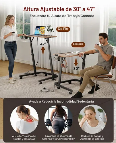 Vista 5 de Escritorio de pie de altura ajustable para almohadilla para caminar Marrón