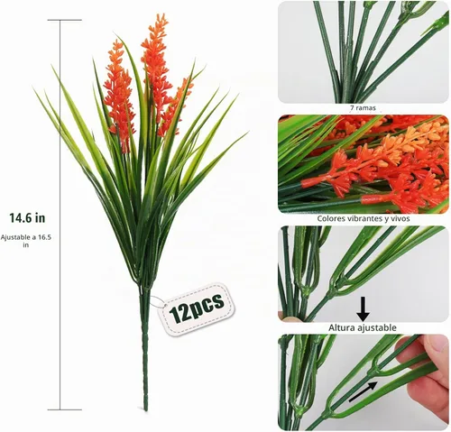 Vista 2 de RECUTMS 12Pcs Fake Fall Flower Outside Orange Artificial Plant UV Resistant Naranja