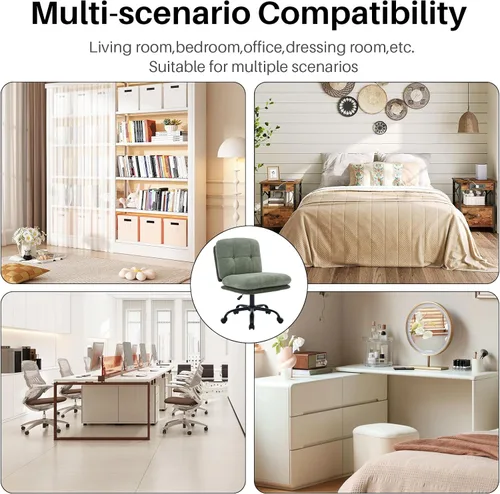 Vista 9 de SOFTHION Silla de escritorio de oficina sin brazos con ruedas de asiento ancho, altura ajustable, giratoria, cómoda silla cruzada para el hogar