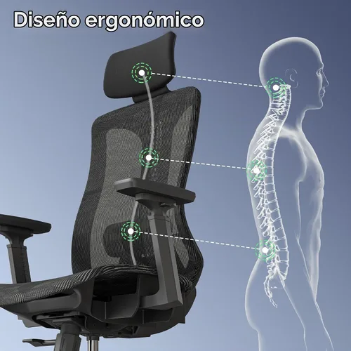 Vista 4 de Logicfox Silla de oficina ergonómica, silla de escritorio de malla con Negro - Asiento de malla