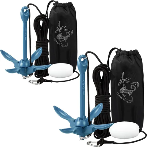 Vista 39 de Lounsweer Paquete de 2 anclajes de kayak marino de 1.5/3.5 libras, kit de anclaje plegable para barco, kayak, pesca, accesorios para botes pequeños