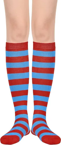Vista 2 de Calcetines deportivos hasta la rodilla para mujer, para deportes al aire libre, medias altas hasta el muslo, calcetines casuales a rayas