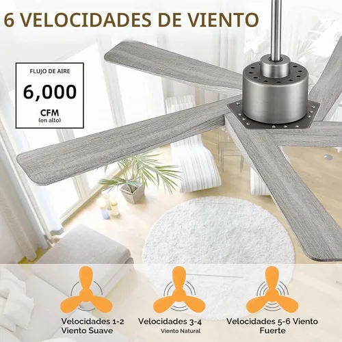 Vista 7 de WINGBO - Ventilador de techo de 54" de ABS con motor DC sin luz, ventilador de techo de 5 aspas con veta de madera de ABS con control remoto, motor