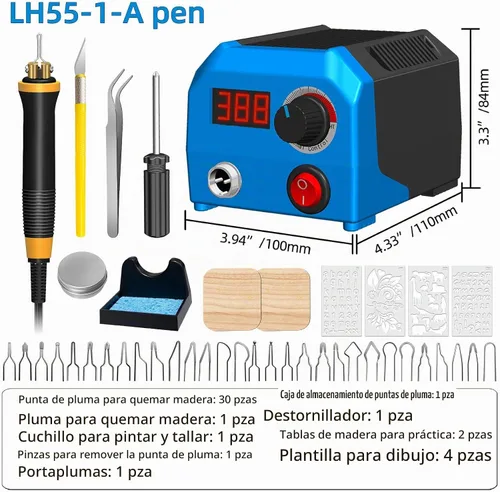 Vista 2 de FIRElood LH55-1 kit de combustión de madera, herramienta de combustión de madera, kit de quemador de madera de temperatura ajustable digitalmente