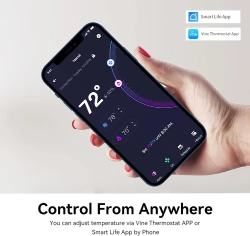 Vista 7 de Vine Termostato inteligente programable TJ-560 de 4 pulgadas con pantalla táctil completa para el hogar con control de aplicaciones, ahorro