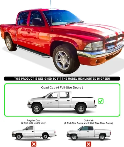 Vista 6 de HD Ridez Estribo de estilo plano de 6 pulgadas pulido compatible con Dodge Dakota 1999-2000 Quad Cab y Dodge Durango 1997-2000