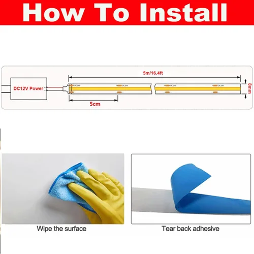 Vista 9 de COB - Tira de luces LED, 12 V CC, 16.4 pies, superbrillante, regulable, 32000 lm, cinta LED no impermeable, 320 LEDs/m, iluminación más uniforme que