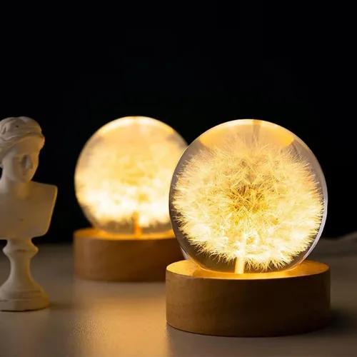 Vista 4 de DESHINTKE Pisapapeles de flor eterna de diente de león real con base luminosa