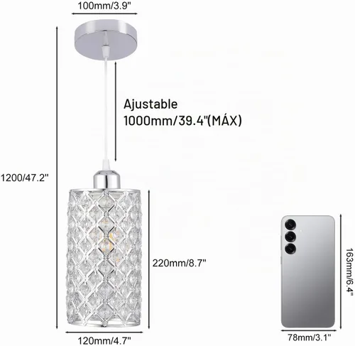 Vista 6 de 1 Light K9 Crystal Chandelier Pendant Light for Kitchen Island Plateado