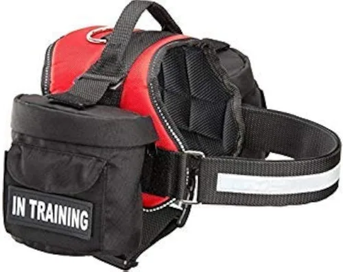 Vista 5 de in Training Service Arnés para perro con bolsa extraíble para silla de montar, mochila bolsa de transporte de viaje. 2 parches de entrenamiento