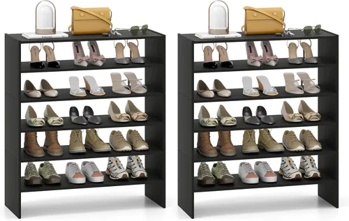Vista 10 de Giantex zapatero vertical 3 en 1, organizador de almacenamiento de zapatos de 6 niveles de pie con diseño apilable para 18 pares, estante de zapatos
